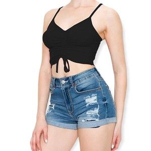 Capella Ruched Front Black Racerback Crop Top